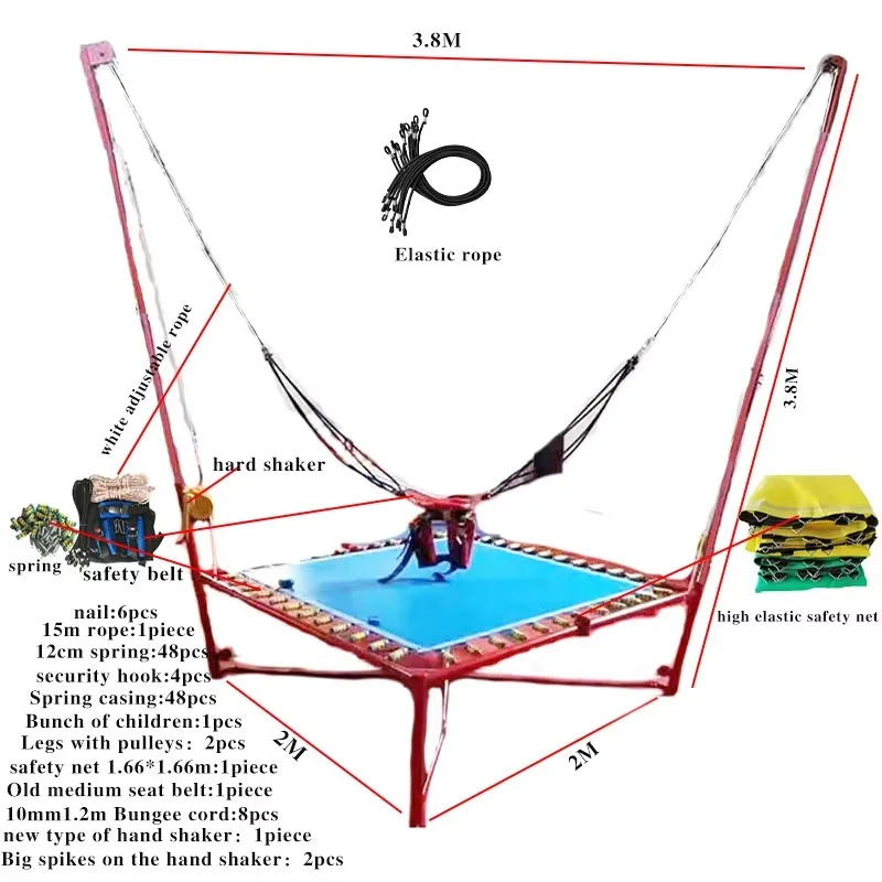 Manual reel type folding spring trampoline (steel PP material, diameter 202 cm) single use CE certified outdoor use trampoline