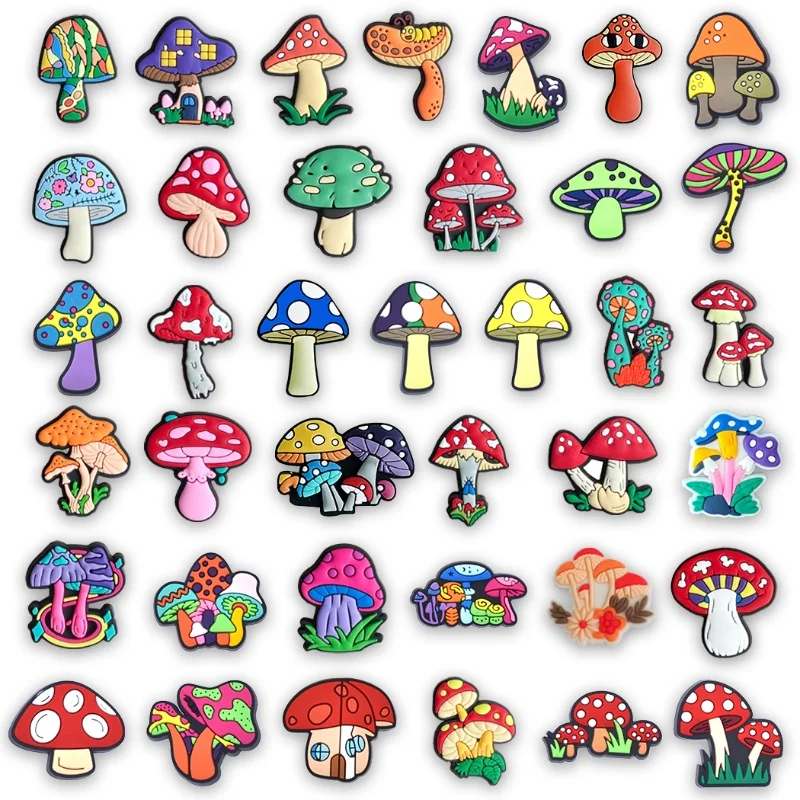 1/34/38Pcs Mushroom Shoe Charms For Clog Slides Sandals, Cute Cartoon Mushroom Shoe Accessories