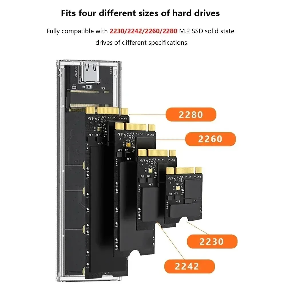 RGB M2 NVMe PCIE SSD Case M.2 NGFF SATA SSD Enclosure 10Gbps M.2 to USB Transparent Hard Drive Enclosure for M Key M&B Key SSD
