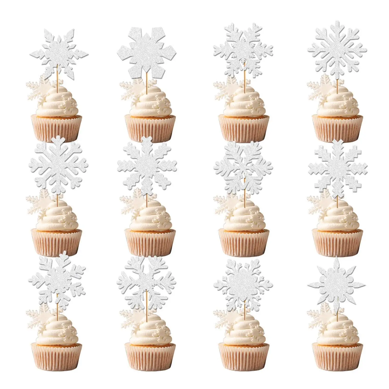 48 Pieces Christmas Cupcake Toppers Cupcake Picks Snowflake Cake Toppers DIY Crafts Xmas Cakes Decoration for Birthday