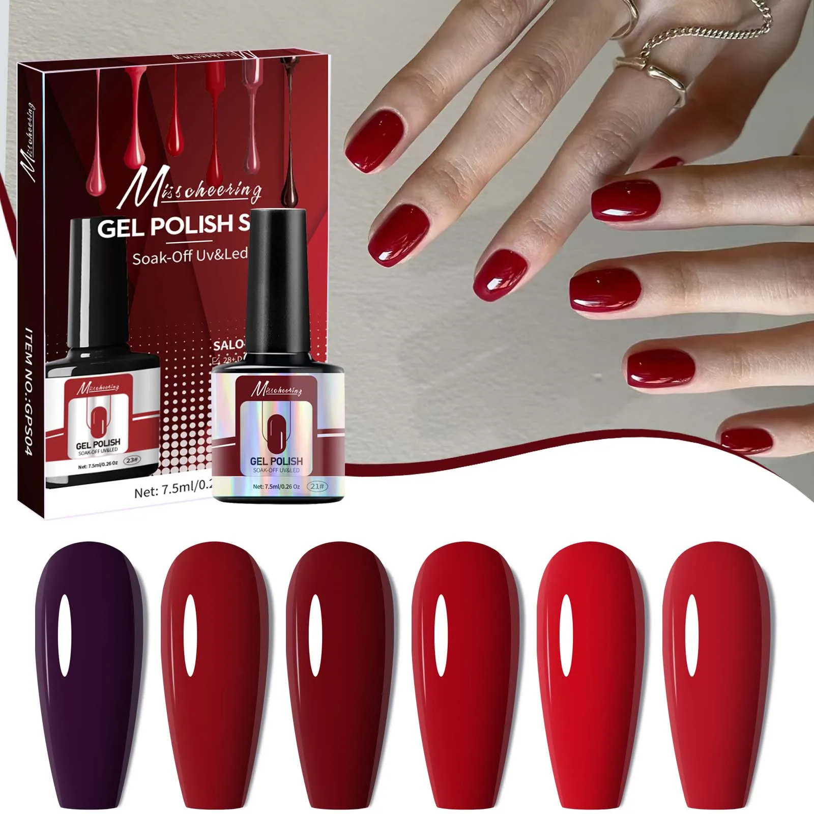 

6 цветов/коробка винно-красный вишнево-красный сплошной цвет гель для ногтей полуперманентный замачиваемый УФ-светодиодный лак для ногтей гель-лак для дизайна ногтей