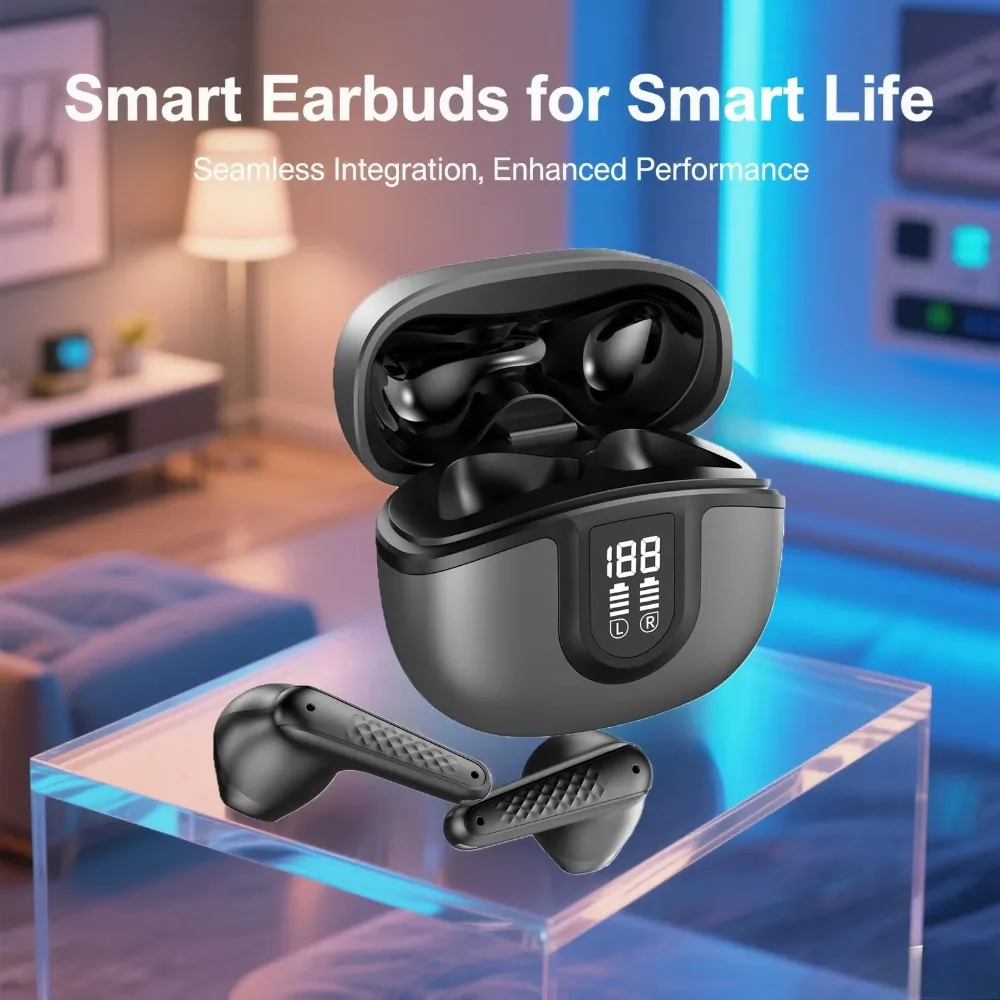 

Беспроводные наушники BT5.4, Hi-Fi стерео наушники с микрофоном с шумоподавлением ENC, 40 часов, светодиодный дисплей, водонепроницаемые наушники IP7