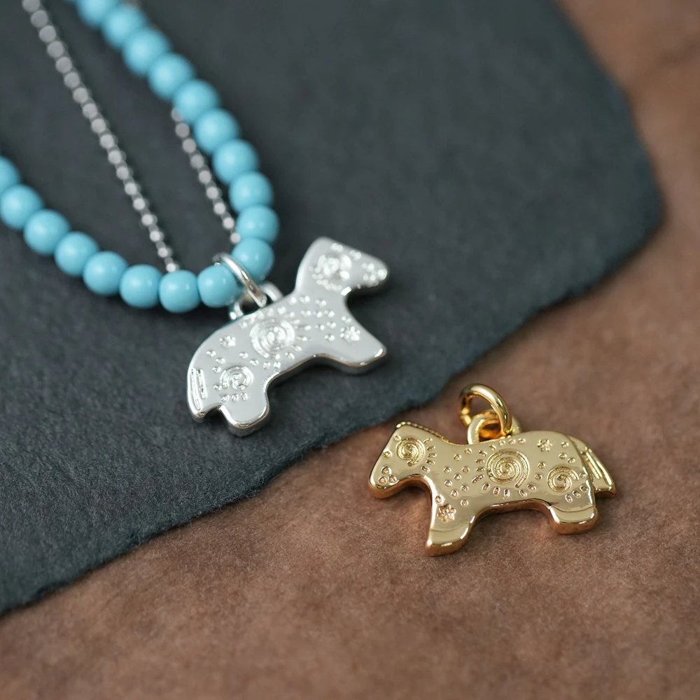 6PCS Gold Plated Brass Retro Ethnic Pattern Totem Animal Pendant Jewelry DIY Handmade Material Accessories Making Supplies view 5