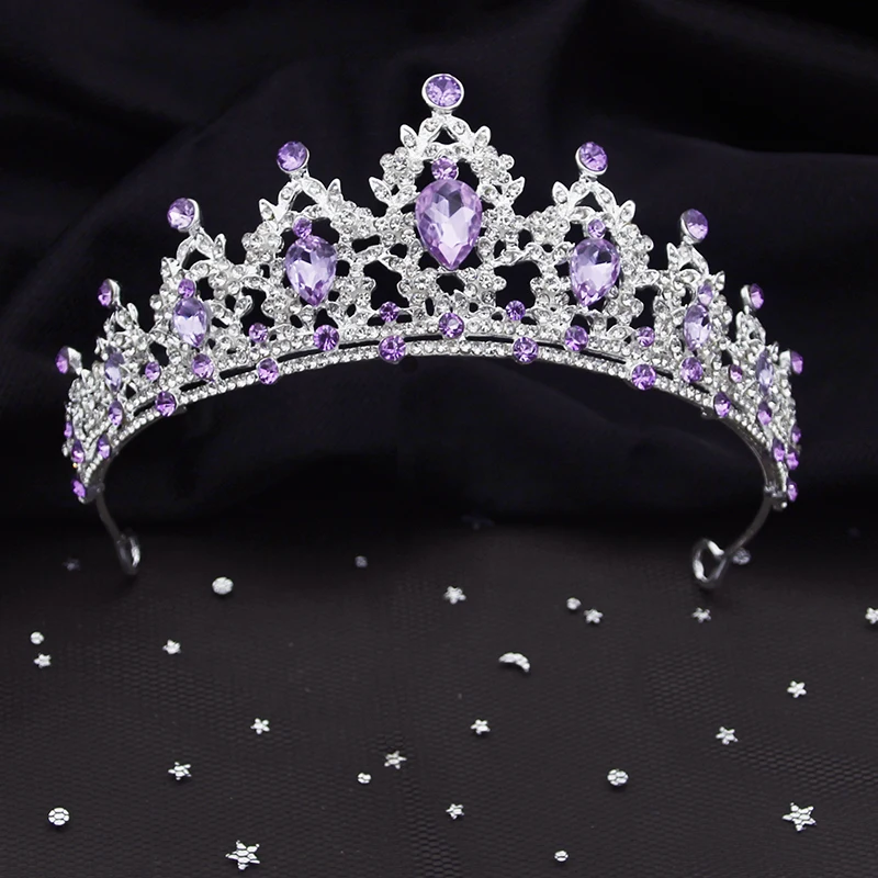 Gorgeous Purple Crystal Bridal Jewelry Sets for Women Tiaras Crown Bride Earrings Necklace Wedding Jewelry Set Fashion