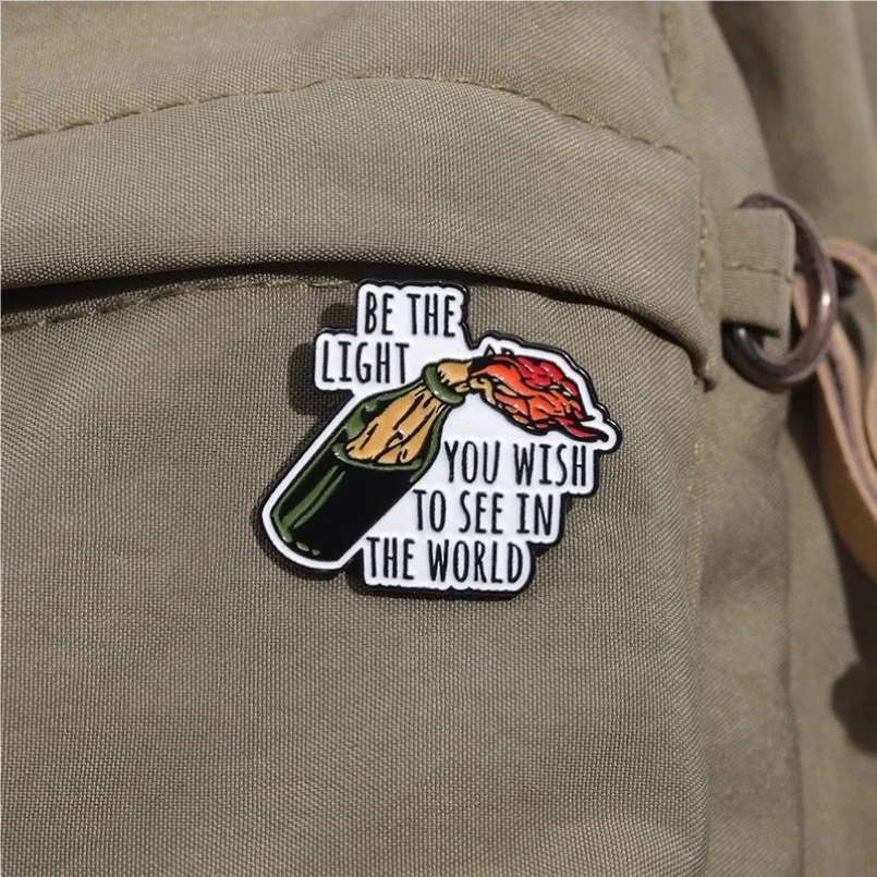 

Be The Light You Wish To See In The World Enamel Pins Bottle and Light Cartoon Brooches Creative Positive Lapel Badge for Gift