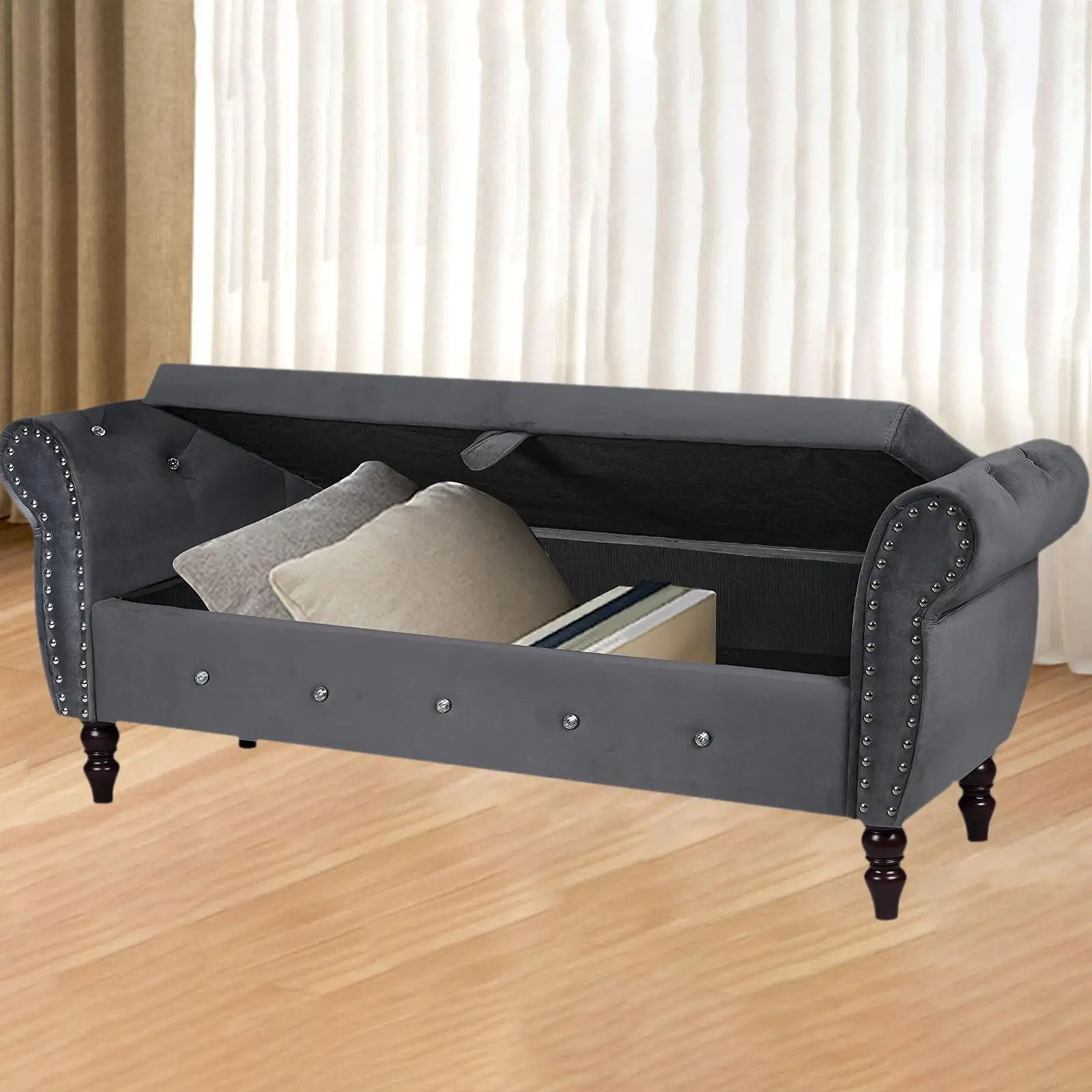 Rectangular Ottoman Bench Entryway Bench Upholstered with Buckle for Nursery