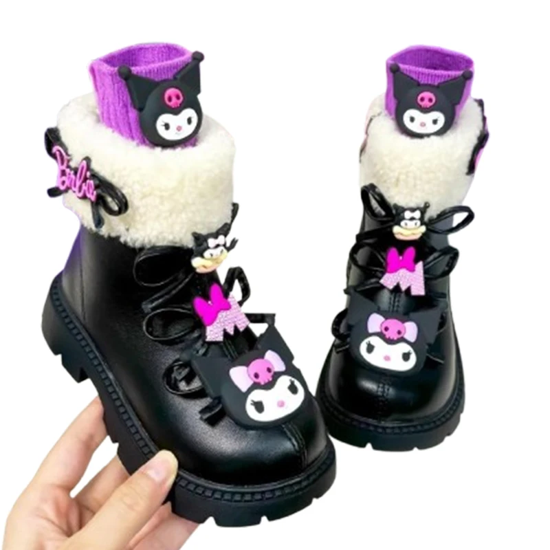 Girl Martin Boots Sanrio Cartoon Fashion Child Keep Warm Cotton Boots Kuromi Water Proof Anti Slip Kawaii Winter Short Boots New