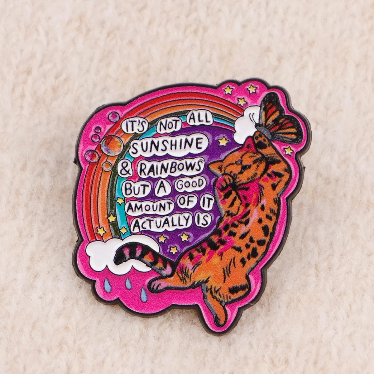 Pin de esmalte gato positivo – Broche para mochila y solapa - imagen 2