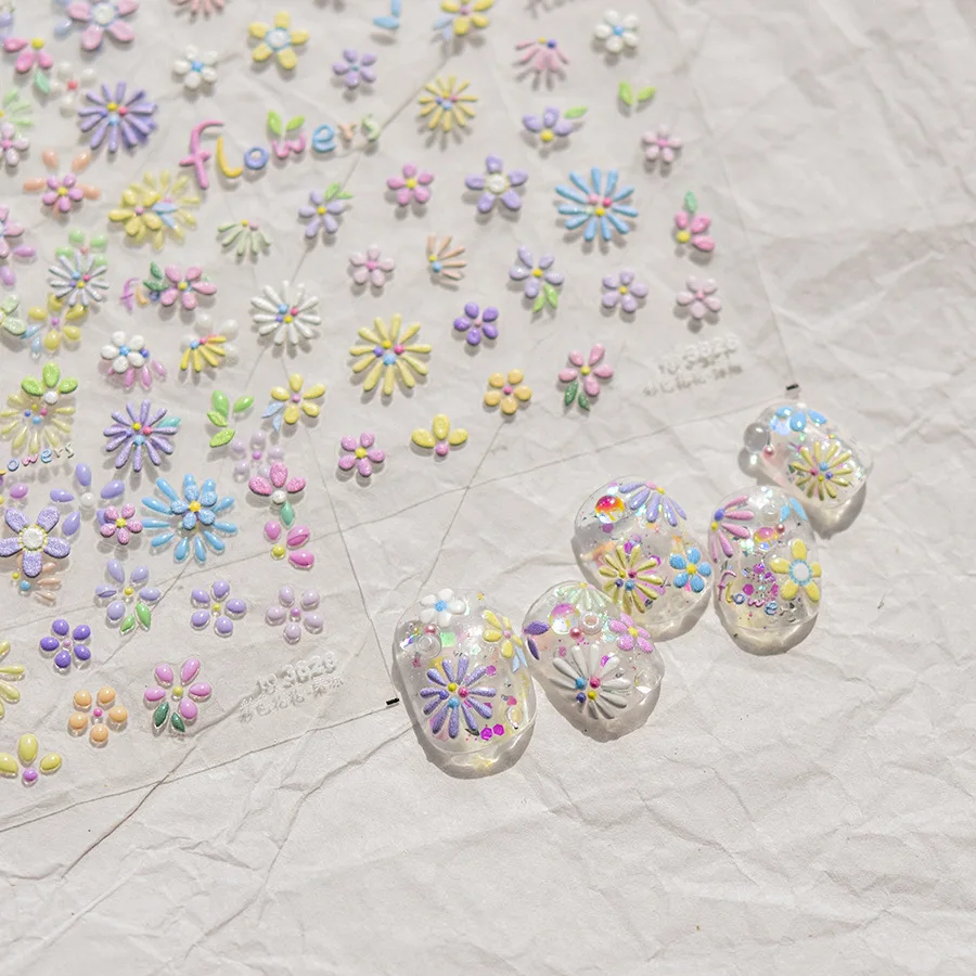 1pc 5D Japanese Flower Nail Art Stickers Kawaii Colorful Jelly Macaron Flower Nail Decoration Decals DIY Adhesive Accessory