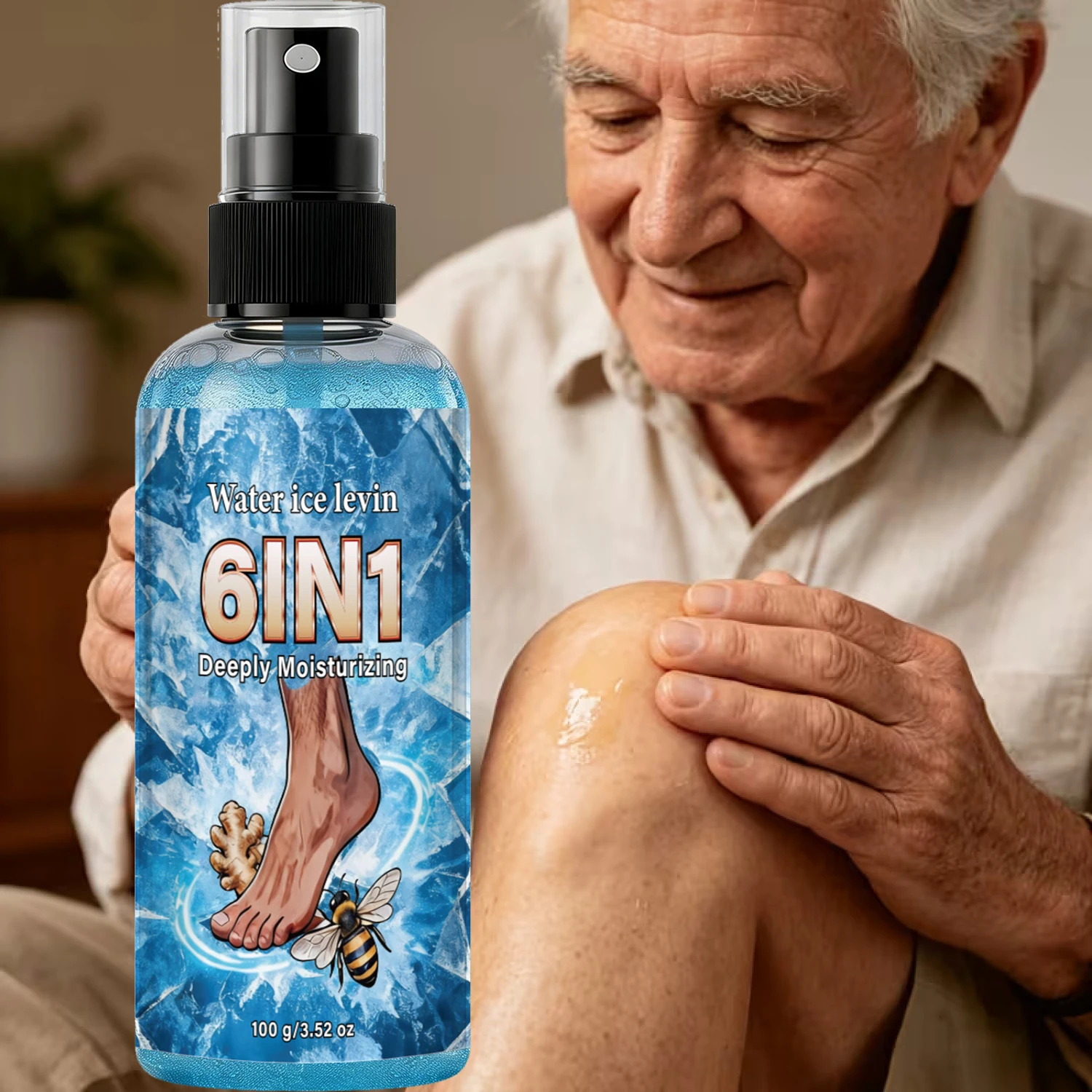 Cooling 6 In 1 Ginger Bee Venom Foot Spray, Collagen Mineral Oil Deep Moisturizing Daily Body Care Mist