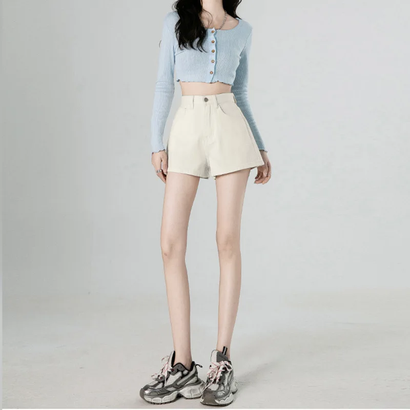 

2025 High Waist Wide Leg Fashion Jeans Shorts Women's Summer New Style White Korean Veminrsion Slimg Plus Size Loose Hot Pants