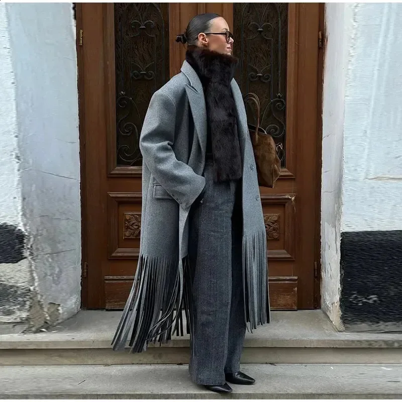 معطف صوفي نسائي شرابات معطف بدوره إلى أسفل طوق مزدوج ومفرد الصدر جيب سترة سيدة خريف شتاء ملابس خارجية أنيقة #2