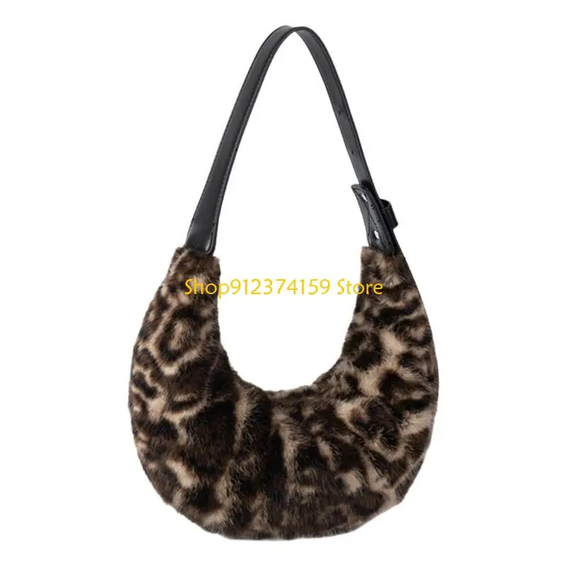 

G5AE Элегантная плюшевая сумка в форме полумесяца с большим пространством и леопардовым узором, повседневная сумка под мышками
