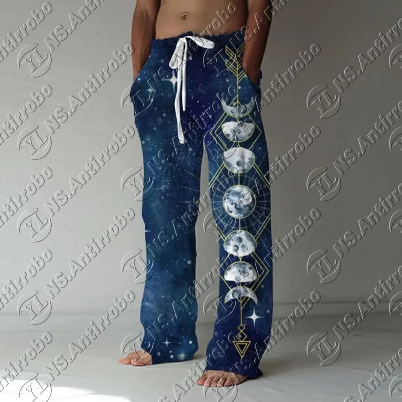 

25-26 Spring Vintage Digital Printing Loose Trousers Men Drawstring Mid Waist Casual Pants Fashion Streetwear Long Pant For Male