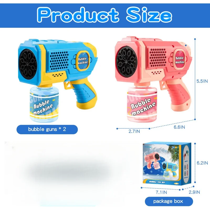 子供用バブルガンマシン2個パック、自動ライトアップバブルブロワーバブルガンブラスター