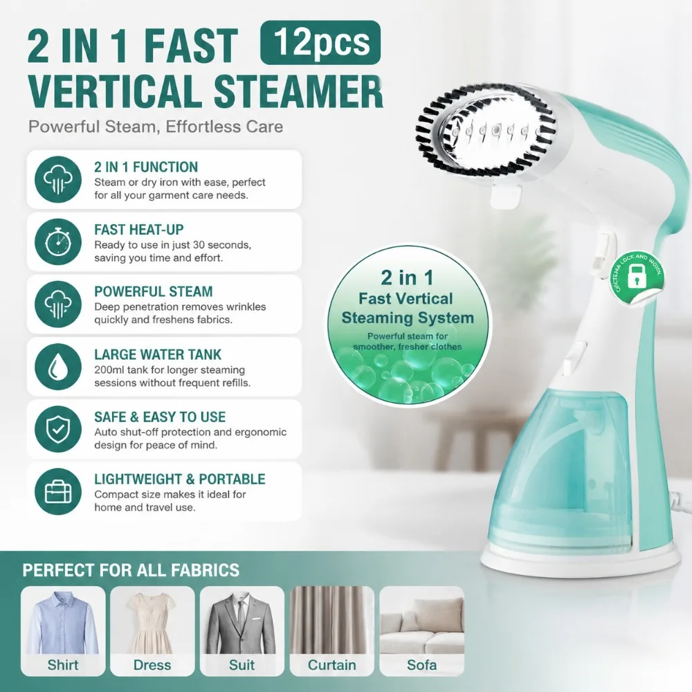 1500W Handheld Garment Steamer Portable Clothes Steamer US Plug for Home Office Travel Use
