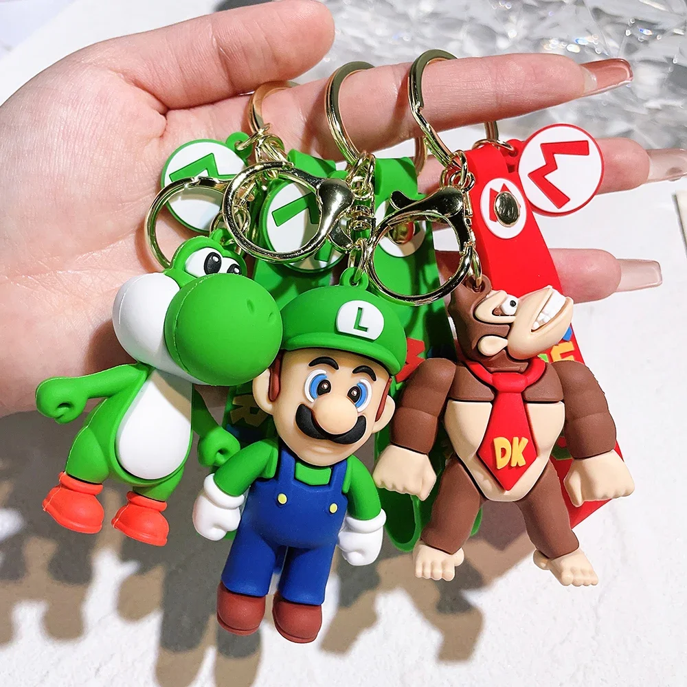 Hot Super Mario 3D Cartoon Keychain Accesorios Schoolbag Pendant Key Bag Decoration Collection Ornament Kids Toys Birthday Gift