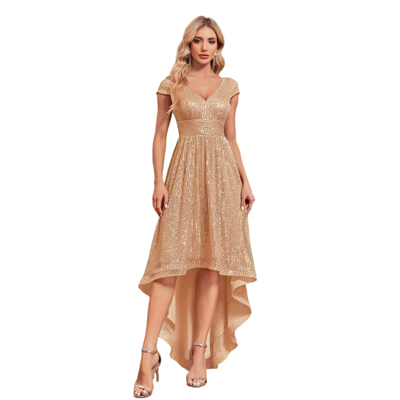 iny Sequin Sve Cover Dr V-Ne طويل ذهبي نحيف ذيل Fi ثوب مسائي نسائي أنيق بسحاب Sle منتصف الخصر