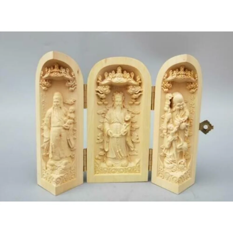 

Chinese wood carving the Fu lu shou god Buddha statue