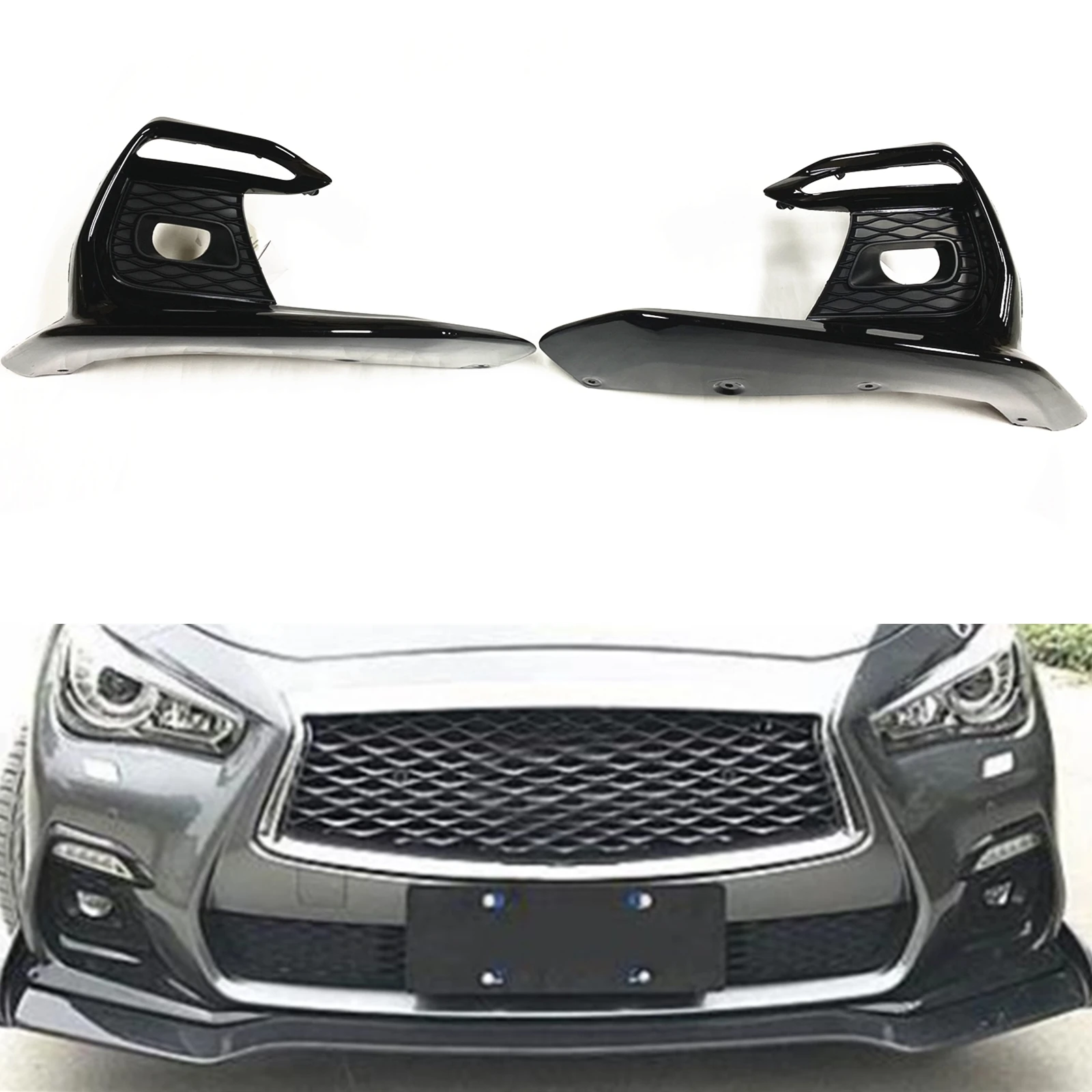 

Front Bumper Fog Light Cover Frame For Infiniti Q50 2018-2020 Sport Model Air Vent Intake Lamp Grille Grill Foglamp Bezel Trim