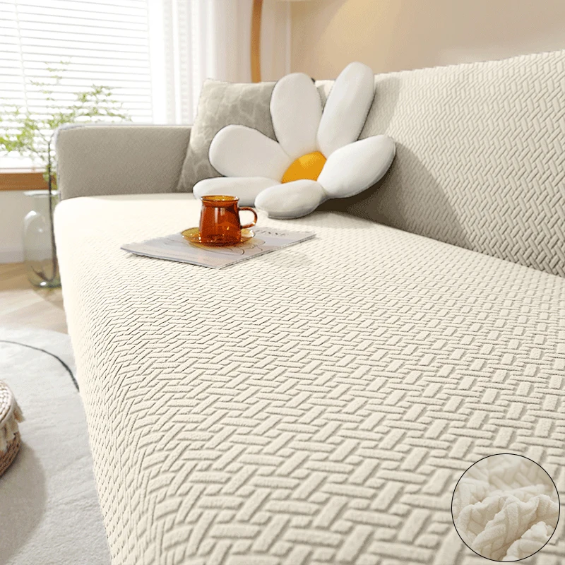 

Jacquard Elastic Sofa Cover For Living Room Slipcovers Stretch Polar Fleece Armchair Protector L Shaped Sofa 1/2/3/4 Seater Home