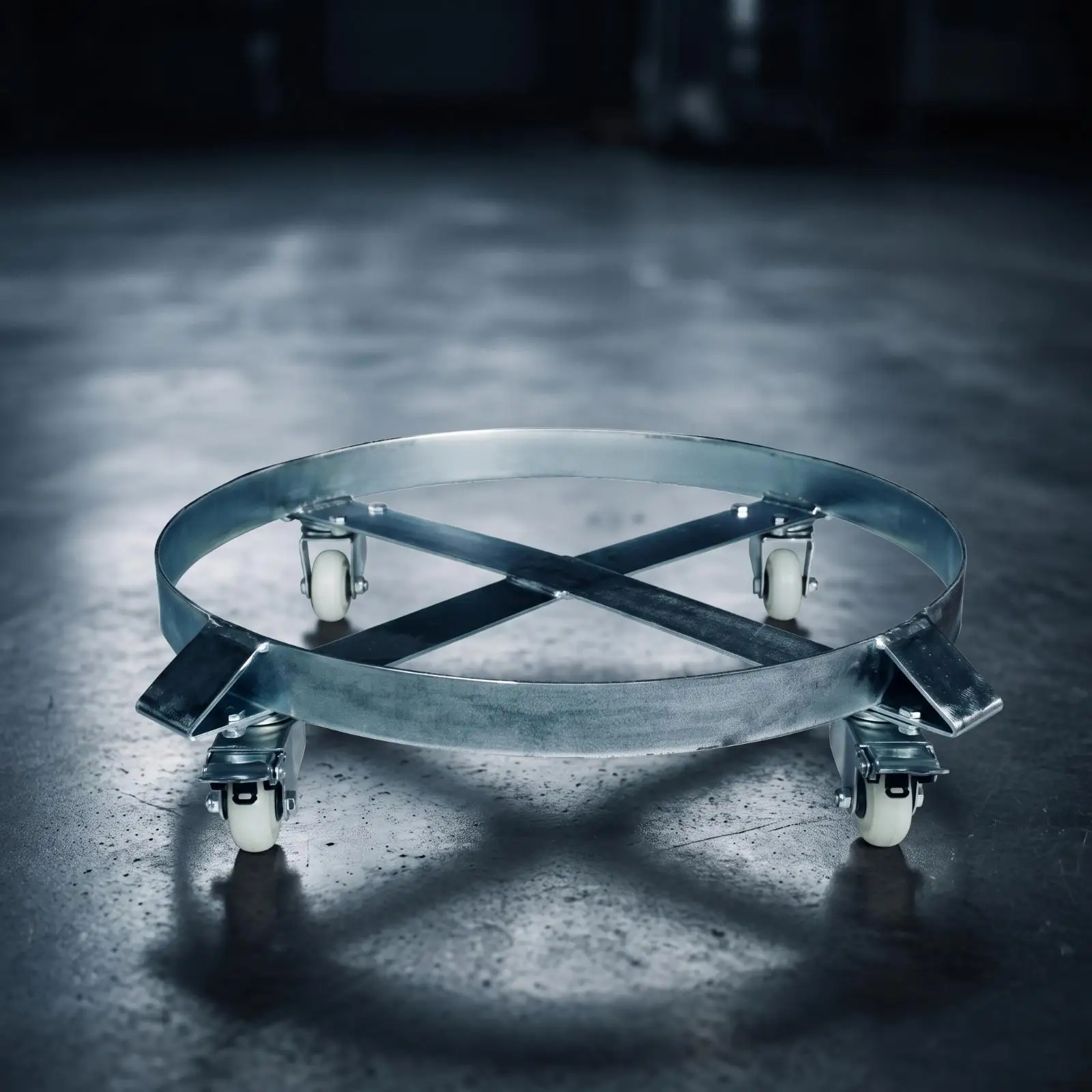 Heavy Duty Drum Dolly Portable Barrel Cart with Crossed Supports for Smooth Rolling Warehouse Loading Dock