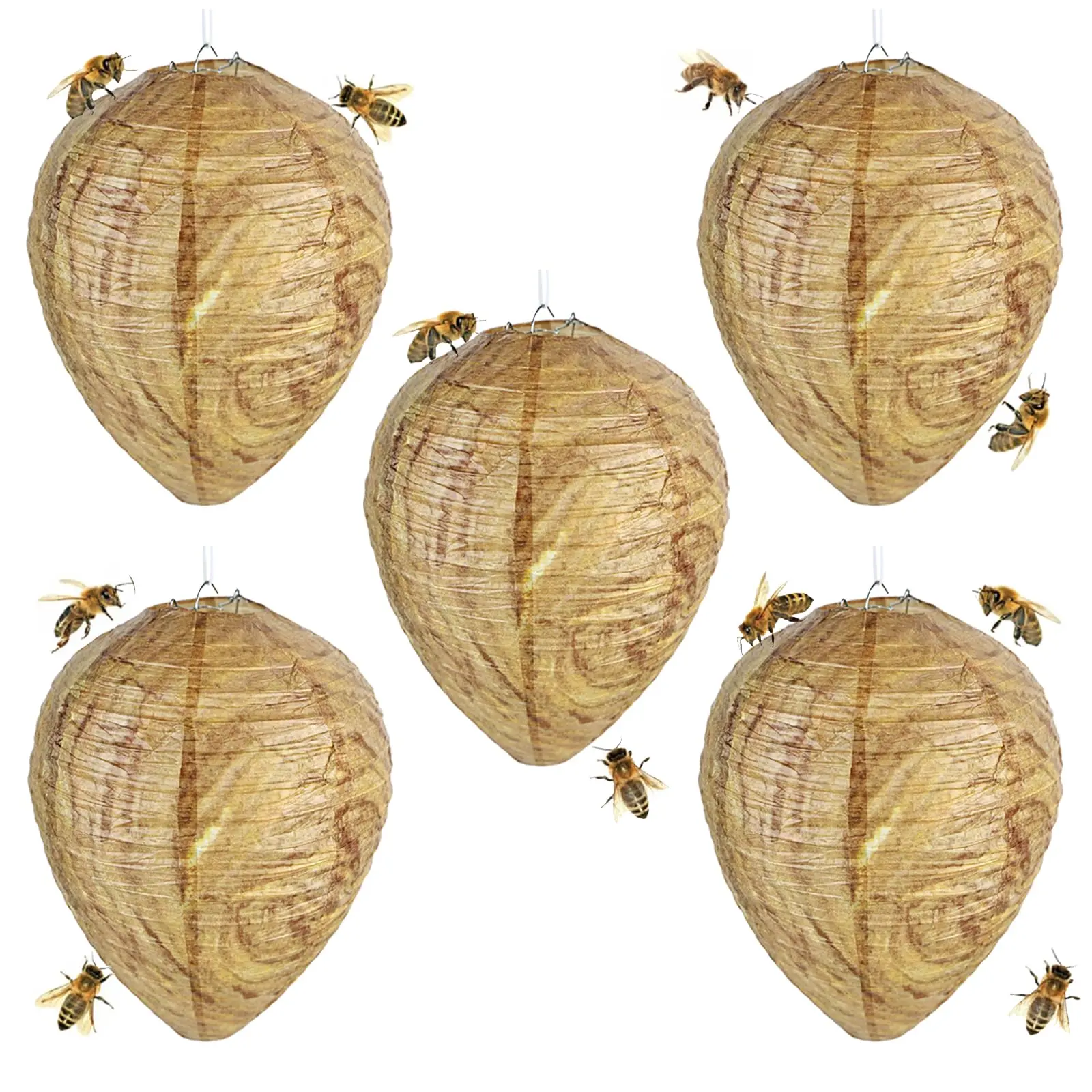 

Fidqiog 5 Pcs Yellow Wasp Nest Decoy Fake Hanging Trap Control Deterrent Hornet Non-Toxic Jacket Traps Bee Repellent Outdoor