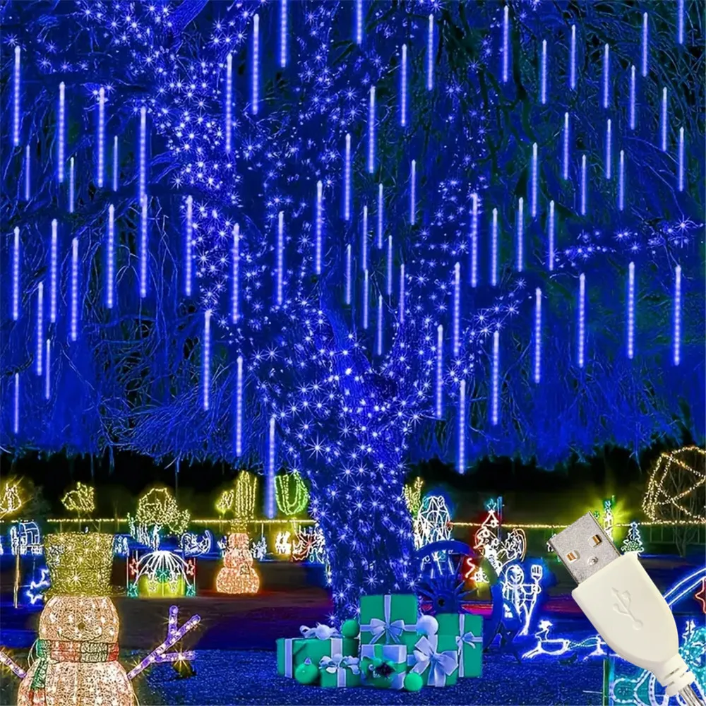 8 أنابيب النيزك دش المطر أضواء USB Powere مقاوم للماء 30 سنتيمتر LED سلسلة أضواء أضواء ديكور حديقة شجرة حفل زفاف الديكور