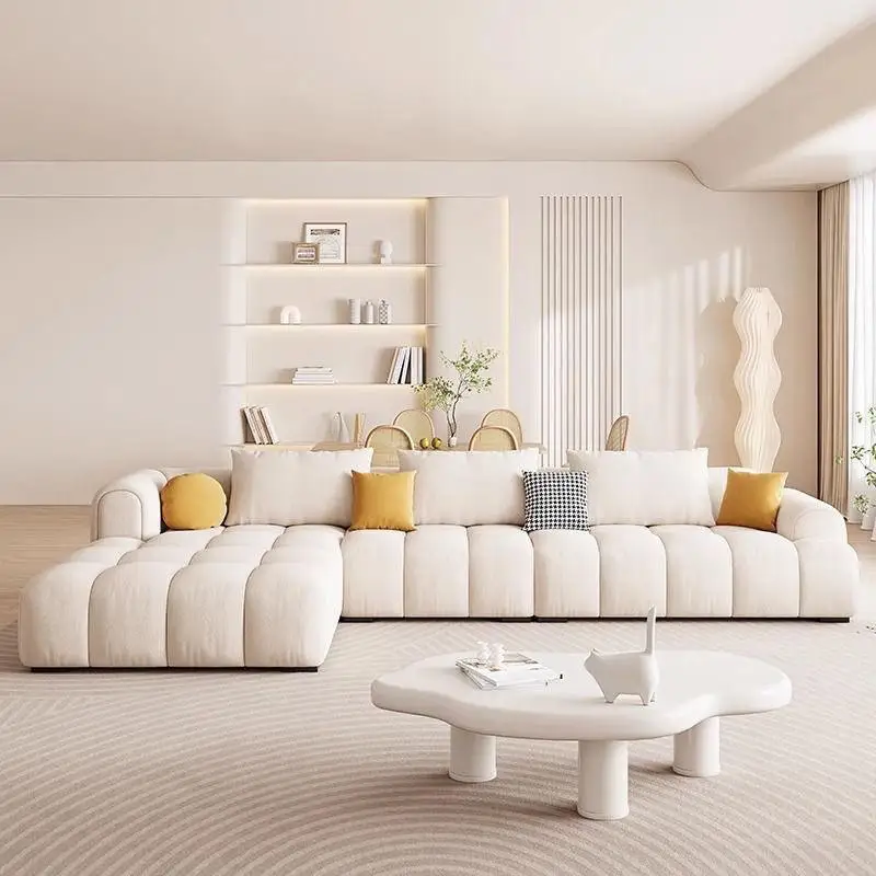 Modern Velvet Sofa Sectional Couch Set with Ottoman - Designer Furniture for Apartment - Modular Comfortable Living Room Set
