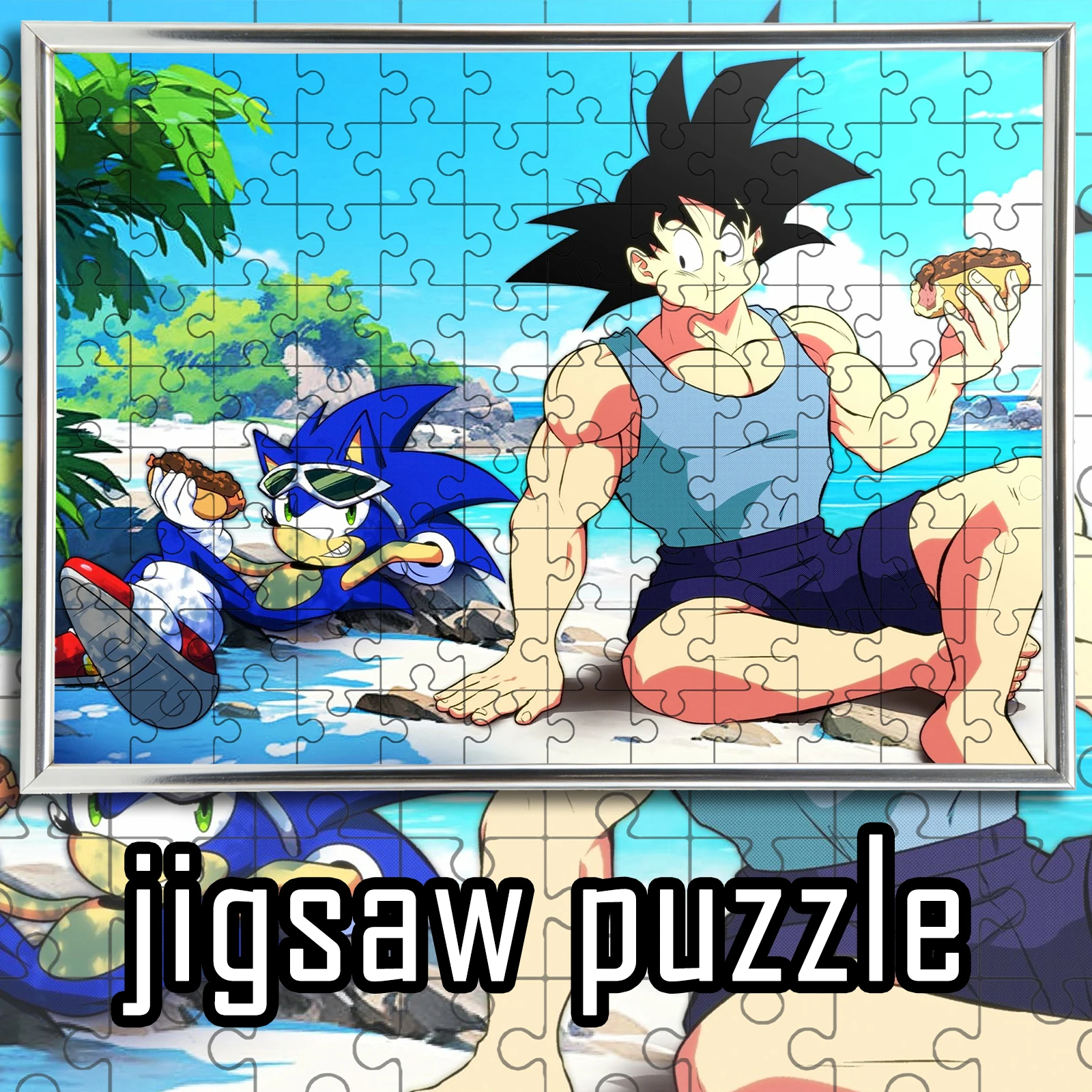 

Dragon Ball Goku x Sonic the Hedgehog Beach Crossover Style Wooden Jigsaw Puzzle 108/200/300/500/1000pcs Color Box