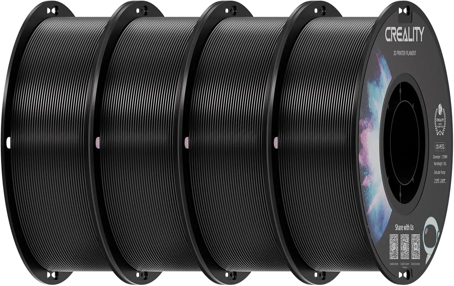 

PETG Filament 1.75mm Black 4kg, High Toughness Precision for 3D Printing, Moistureproof Odorless Non-Toxic, 4-Pack (8.8 lbs)