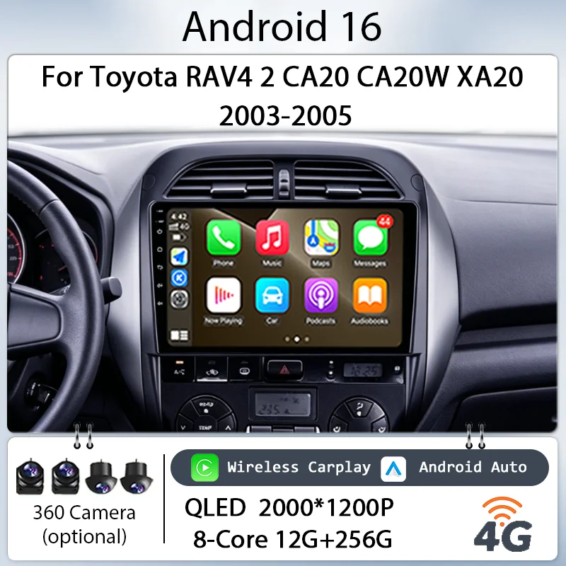 

for Toyota RAV4 2 CA20 CA20W XA20 2003-2005 9" Android 16 Car Radio Multimedia Player Wireless CarPlay GPS BT WiFi DSP IPS QLED