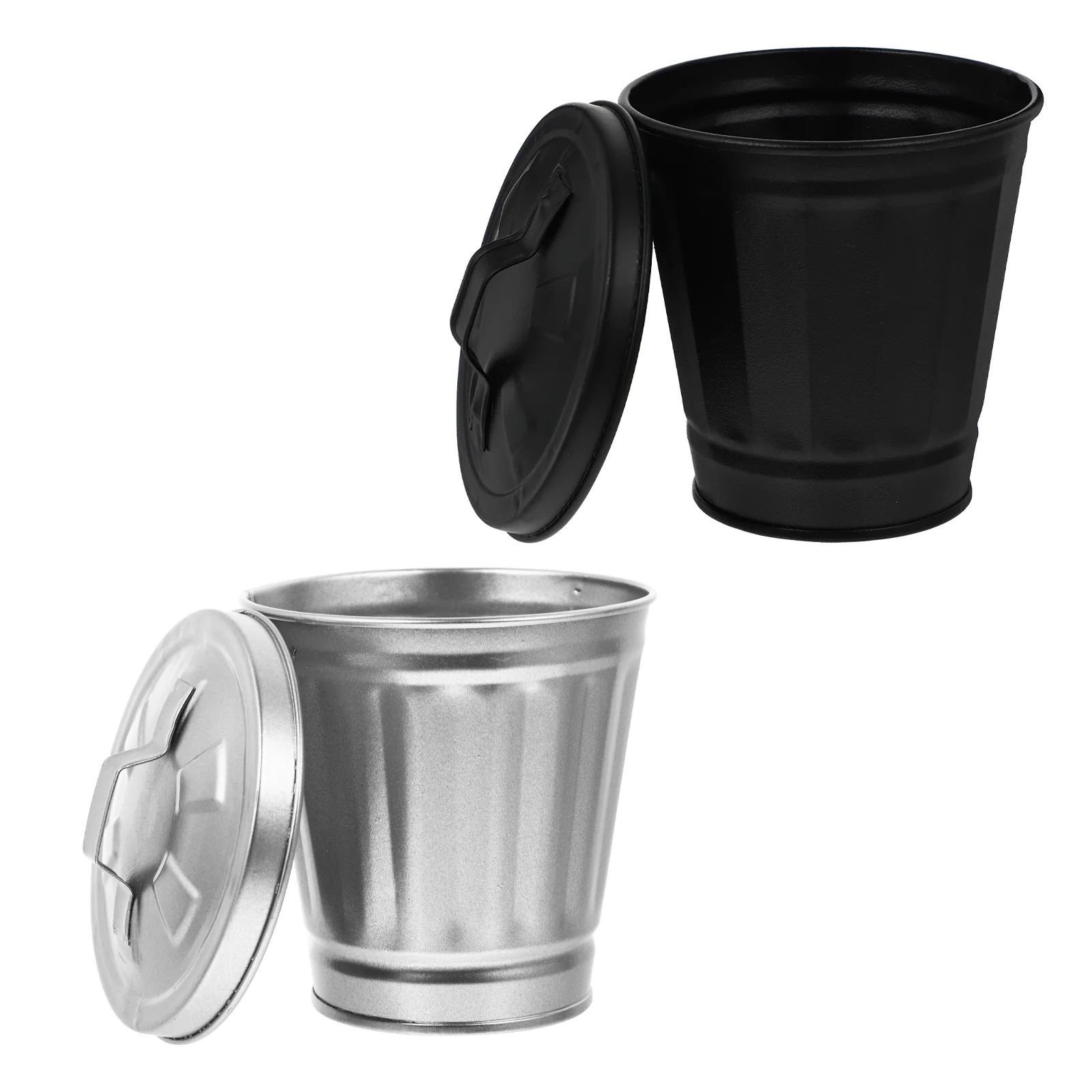 

2 PCS Desktop Trash Can Small Storage Jar Home Tabletop Iron Flowerpot Office Convenient