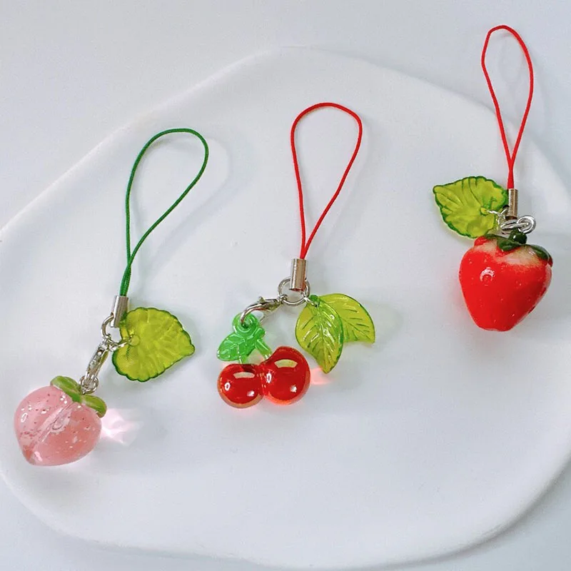 Tangerine Fruit Keychain Strawberry Cherry Peach Charm