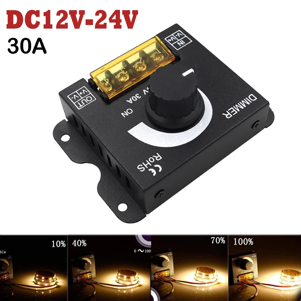 DC 12V 24V LED Dimmer Switch 30A Voltage Regulator Adjustable Controller for LED Strip Light Lamp LED Dimming Dimmers