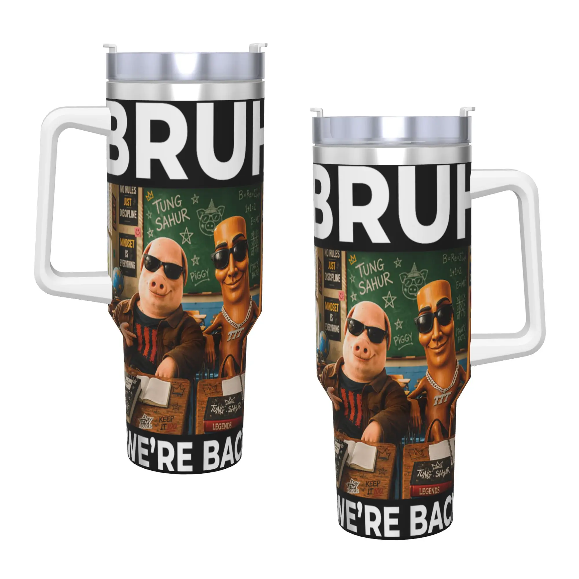 Stainless Steel Tumbler Brainrot Class Room Triple T Sahur John Pork School Meme AI Thermal Cups Keep Heat Cold and Hot Car Mugs