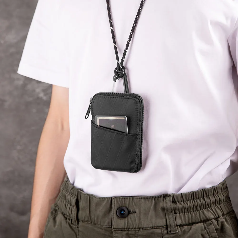 Чехол для карт на молнии — используется как кошелек для карт и мешочек для монет — вмещает 12-20 карт и наличных — с черным блоком Axoflux и RFID