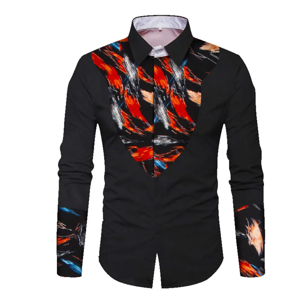 

Men African Print Shirt Clothes Long Sleeve Fibre Slim Fit Lapel 3d Print Shirt Tops Men Personal Custom Plus Size Male Top