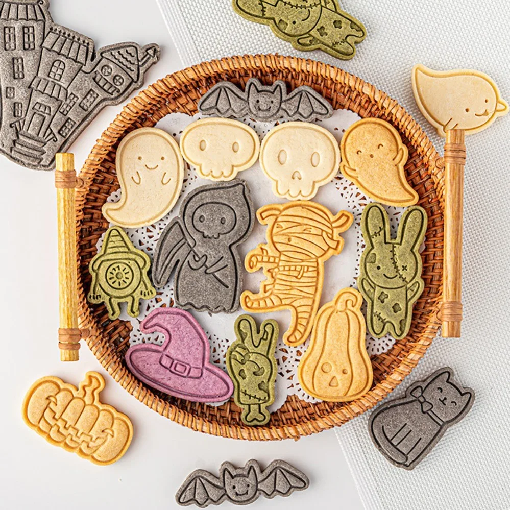 Cartoon Halloween Ghost Mummy Cookie Cutters Pressable Biscuit Mold DIY Kitchen Baking Pastry Bakeware
