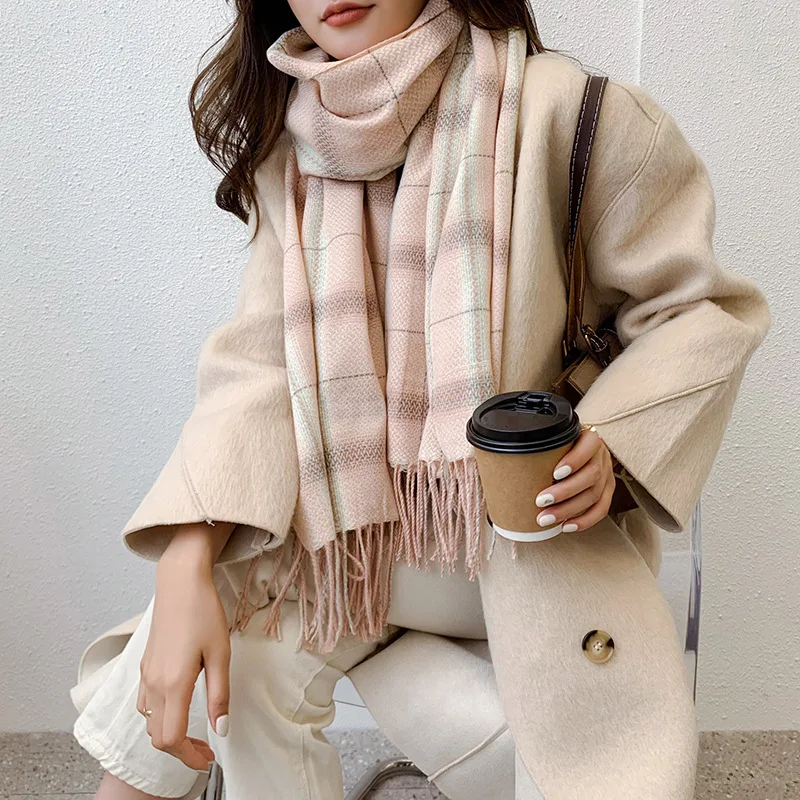 

Осень-зима, новый теплый универсальный клетчатый шарф, японская корейская версия, имитация кашемира, утолщенная теплая шея, атмосфера для пары