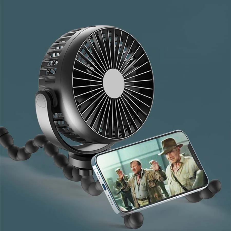 Portable Mini Octopus Fan, Hand-held, USB, Baby Carriage, Desktop Rechargeable Fan, 5200mAh Power Bank, Cooling Fan