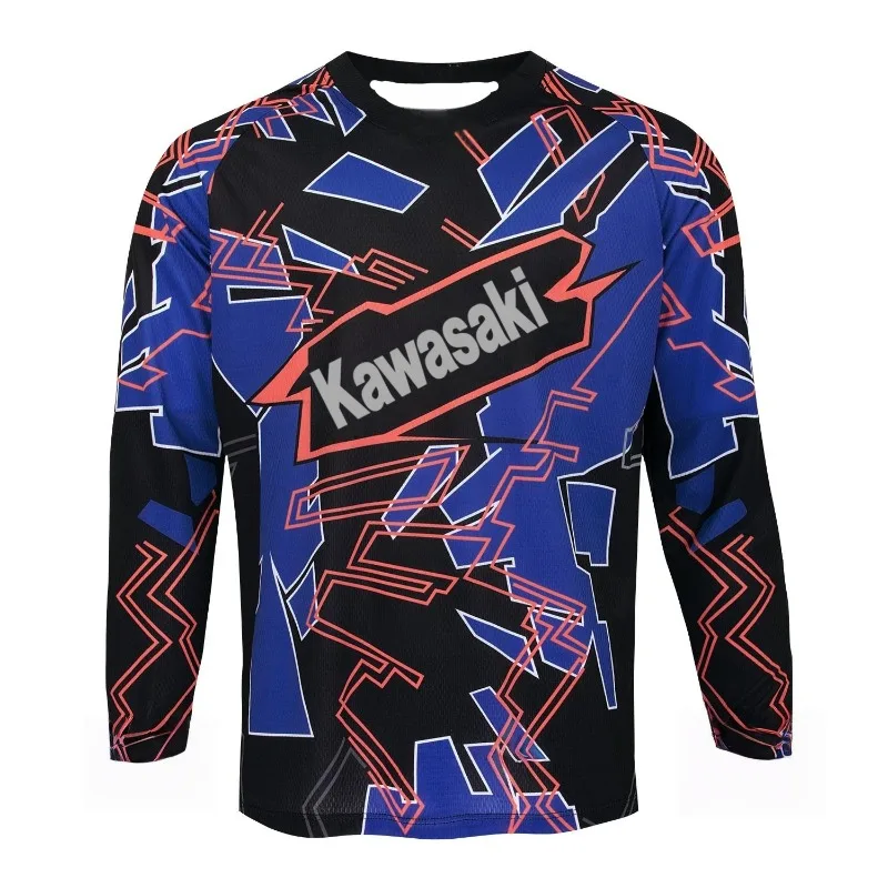 تي شيرت Kawasaki Creative ثلاثي الأبعاد مطبوع للرجال بأكمام طويلة، مسامي لركوب الدراجات الجبلية على الطرق الوعرة والجري والمشي لمسافات طويلة والتجفيف السريع