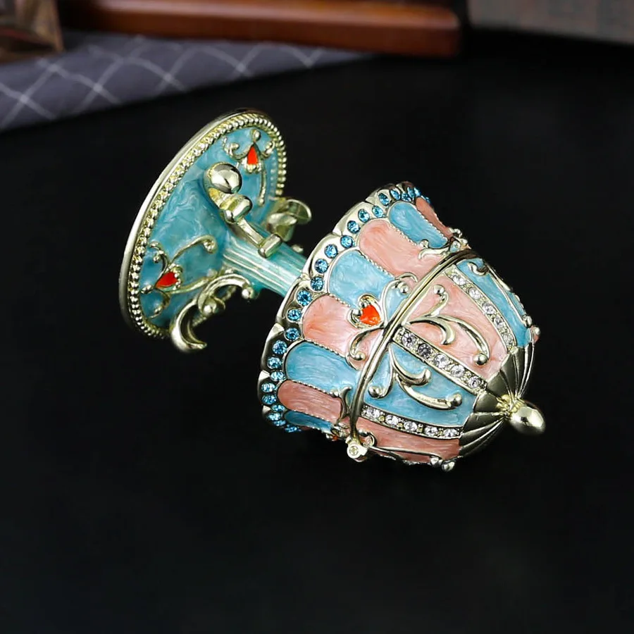 Retro Table Lamp Shape Trinket Box Hand-Painted Small Jewelry Box Metal Keepsake Box Enamel Gift for Women suitable for Birthday