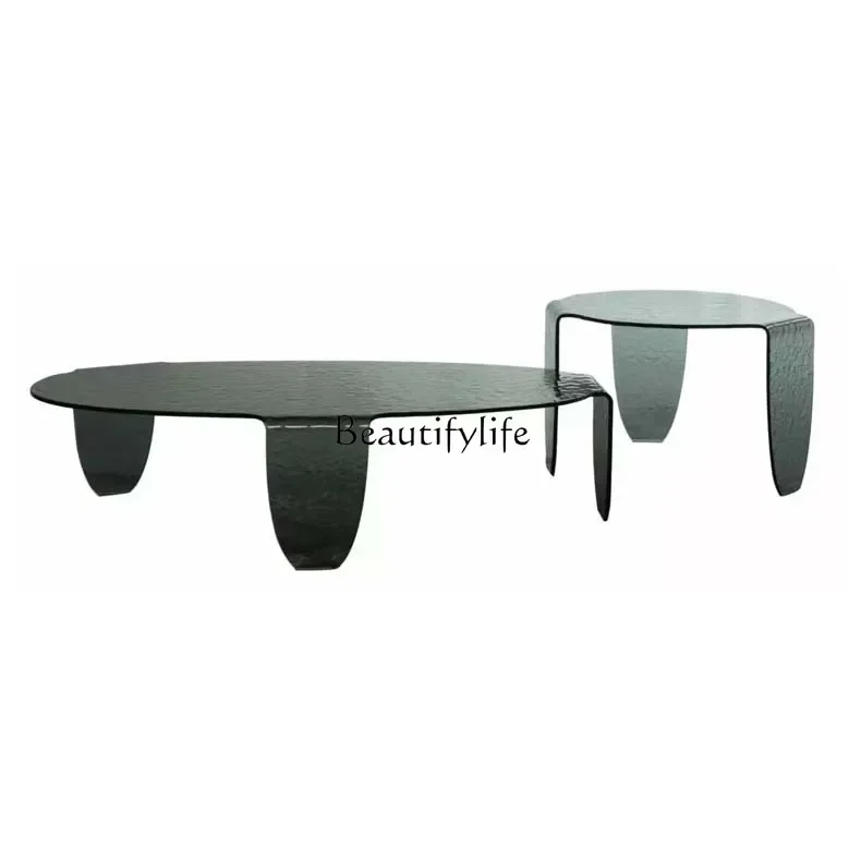 

FG10*Italian minimalist water corrugated glass coffee table combination high-end hot melt transparent tempered coffee table