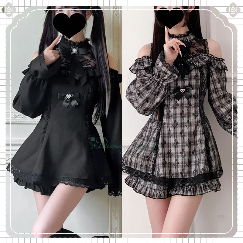 

Милый стиль Лолита темно-черная клетчатая юбка японская субкультура элегантное платье костюмы для косплея костюм для женщин Лолита на Хэллоуин