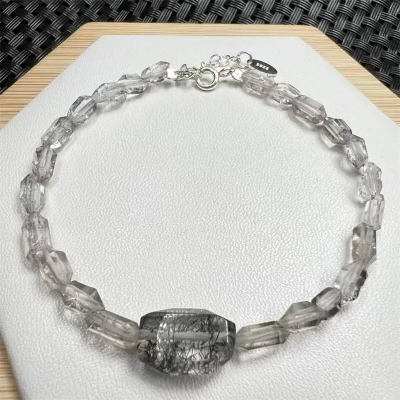 

S925 натуральный бриллиант Herkimer черные волосы кварцевые бусины браслет произвольной формы исцеление фэншуй драгоценный камень ювелирные изделия праздничный подарок 1 шт.
