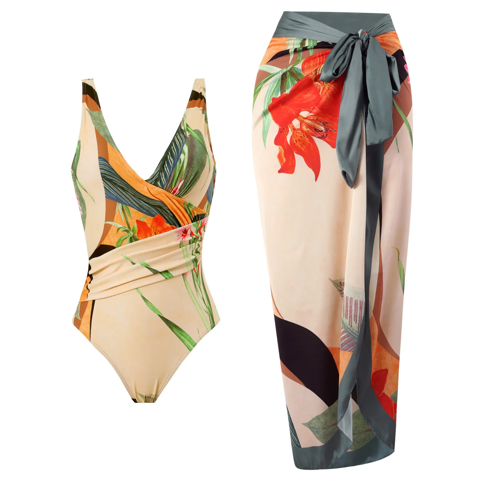 

Bathing Suit Women European And American One-piece Conservative Belly Cover And Thin Vacation Beach Hot Spring Swimsuit French