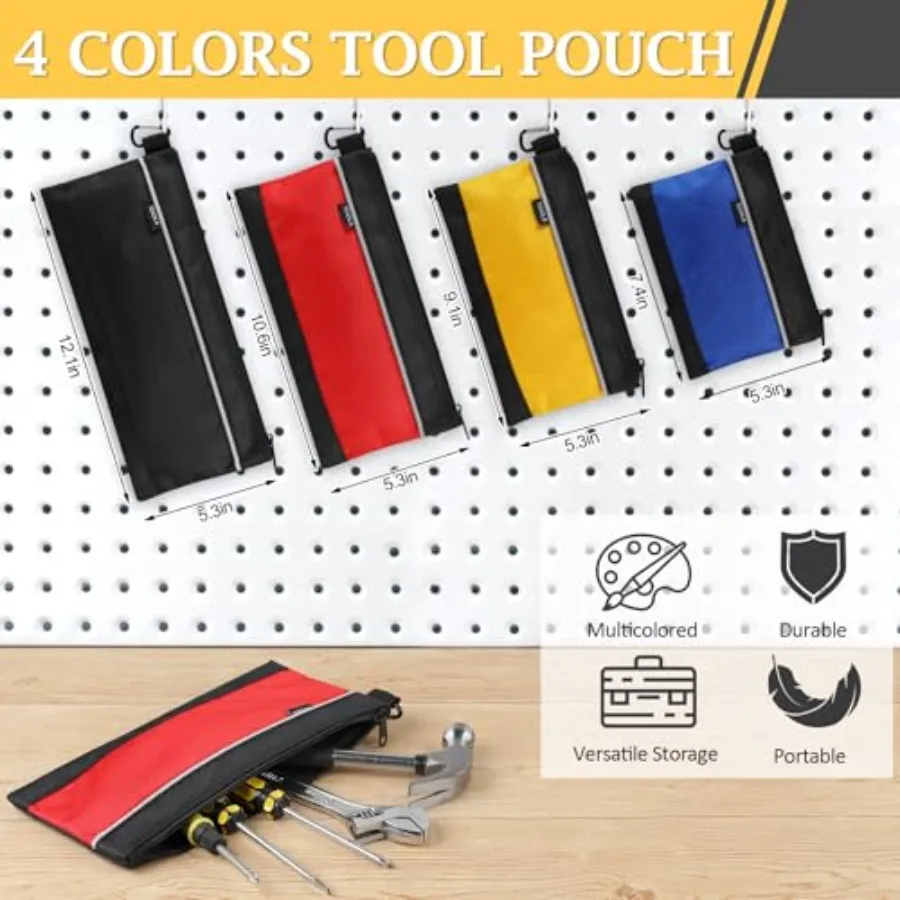 4 Pack Tool Pouch, Small Tool Bag with Zipper, 1680D Oxford Waterproof Multipurpose Tool Pouches with Carabiner for Men Tools,