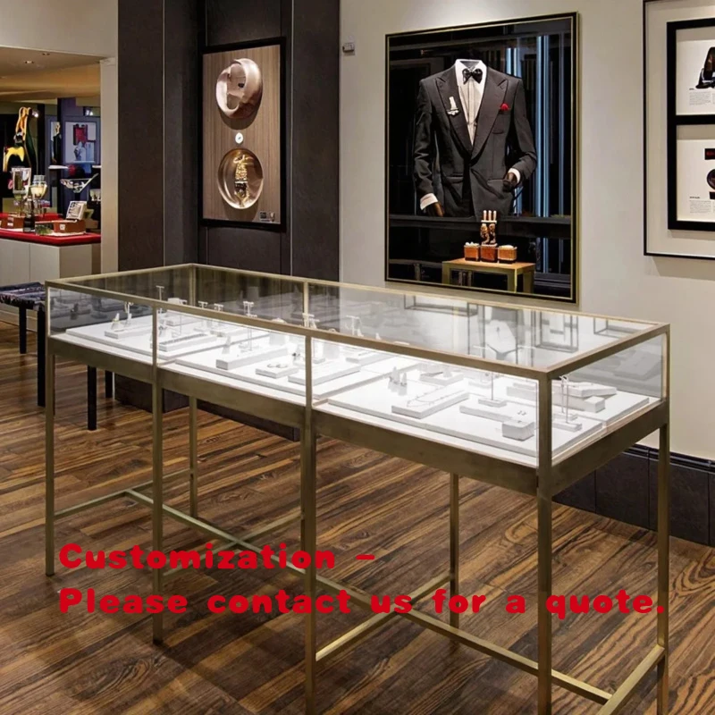 custom.Quality Glass Metal Frame Drawer LED Lighting Streamline Display Retail Store Used Jewelry Showcase