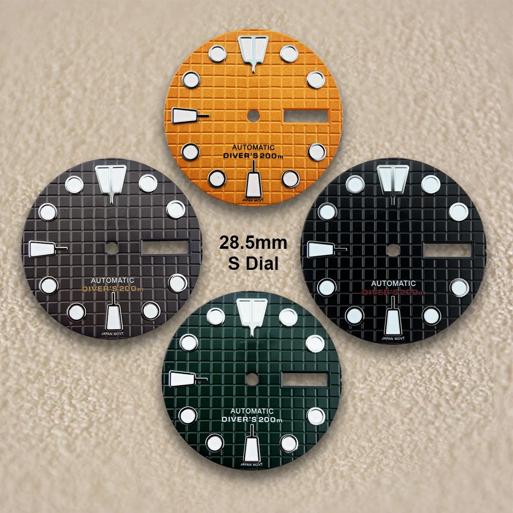 

28.5mm S Logo Waffle Dial NH36/4R36 Japanese Movement Green Luminous Dual Calendar High Quality Watches Modified Accessories